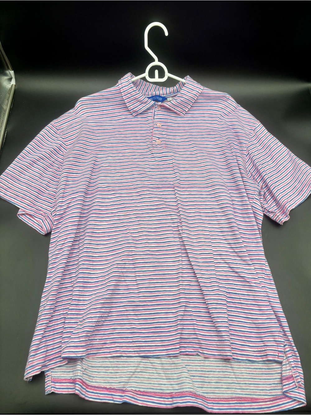 Three Islands Striped Performance Polo Shirt - Size XL Pink/White/Blue